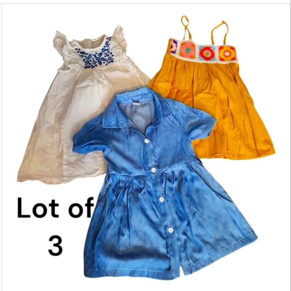 Lot of 3 Girls' Dresses - White, Yellow, Blue Sz 18-24